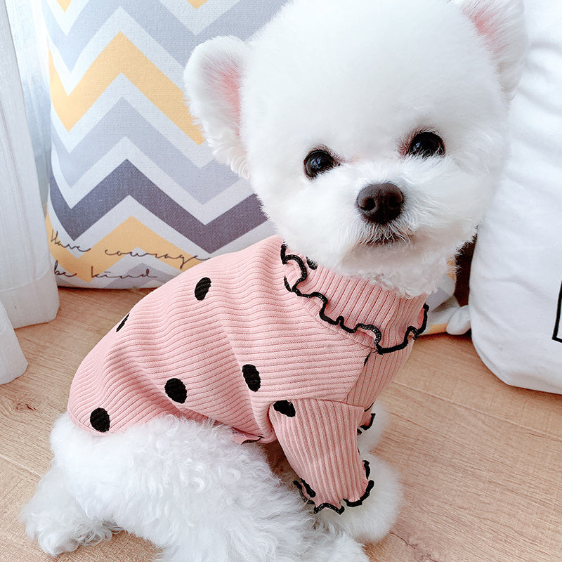 Soft Fabric Dot Turtleneck Dog Bottoming Shirt