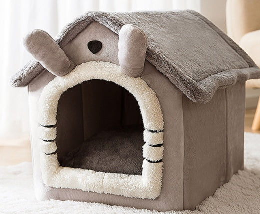 Foldable Pet Winter House With Bed &amp; Kennel Removable Warm Enclosed Cave Sofa