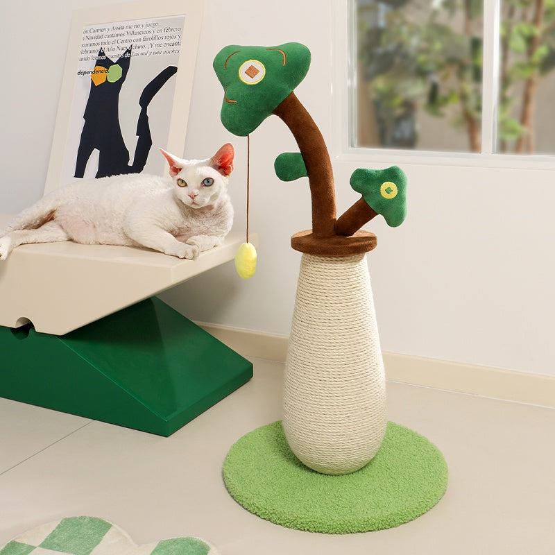 Vertical Money Tree Cat Scratching Pole With Interactive Spring Ball Toy