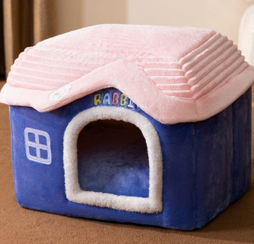 Foldable Pet Winter House With Bed &amp; Kennel Removable Warm Enclosed Cave Sofa