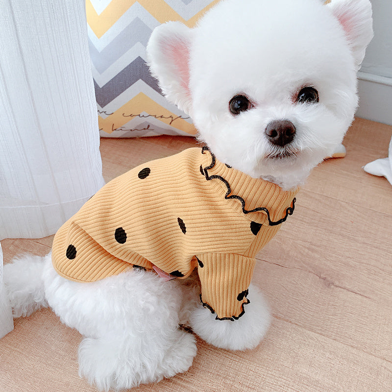 Soft Fabric Dot Turtleneck Dog Bottoming Shirt