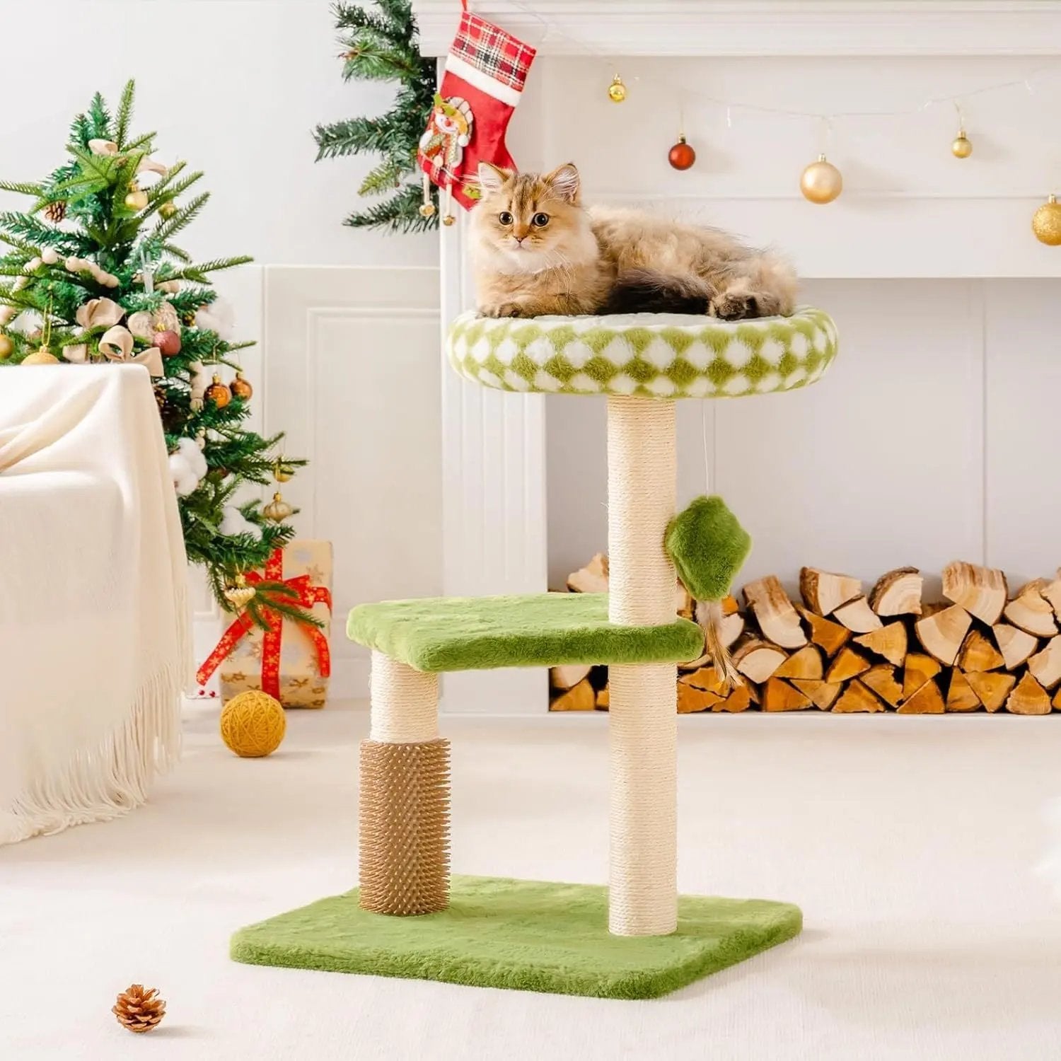 Mewoo Large Cat Tree Tower For Adult Cats - Multi-Level Scratching Post With Removable Perch & Interactive Toys, Indoor Cat Furniture For Kittens Green 1