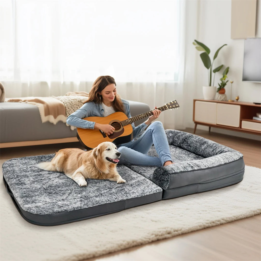 180cm Long Human-Size Foldable Dog Bed Calming Bed Plush Orthopedic - Best Pet Attires
