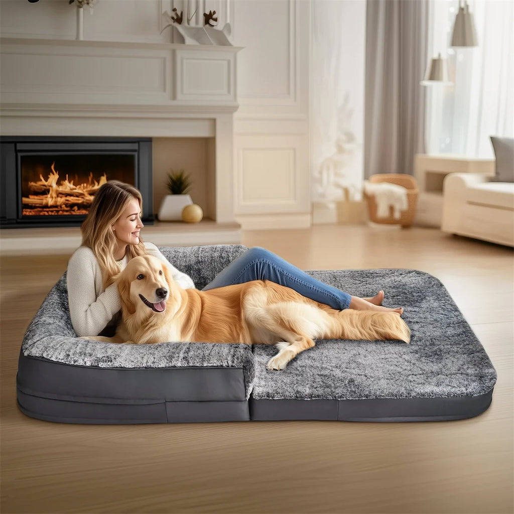 180cm Long Human-Size Foldable Dog Bed Calming Bed Plush Orthopedic - Best Pet Attires