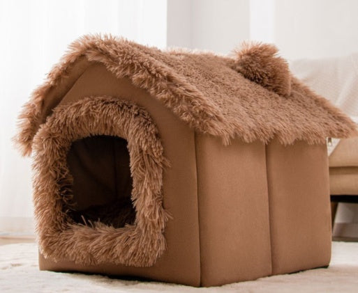 Foldable Pet Winter House With Bed &amp; Kennel Removable Warm Enclosed Cave Sofa