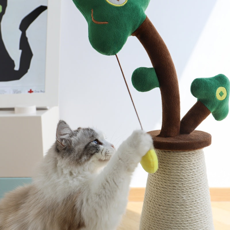 Vertical Money Tree Cat Scratching Pole With Interactive Spring Ball Toy
