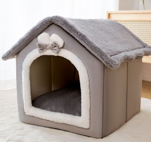 Foldable Pet Winter House With Bed &amp; Kennel Removable Warm Enclosed Cave Sofa